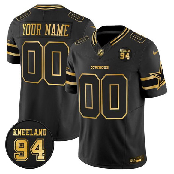 Personalized Men’s Dallas Cowboys Active Player Black Gold 2025 F.U.S.E. 94 Marshawn Kneeland Memorial Patch Limited Stitched Football Jersey