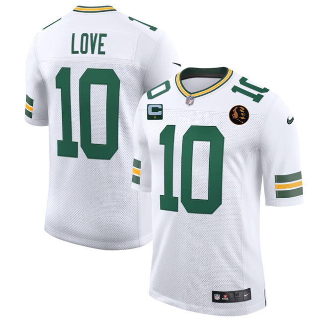 Personalized Men’s Green Bay Packers #10 Jordan Love White 2025 With John Madden Patch New Untouchable Limited Stitched Football Jersey