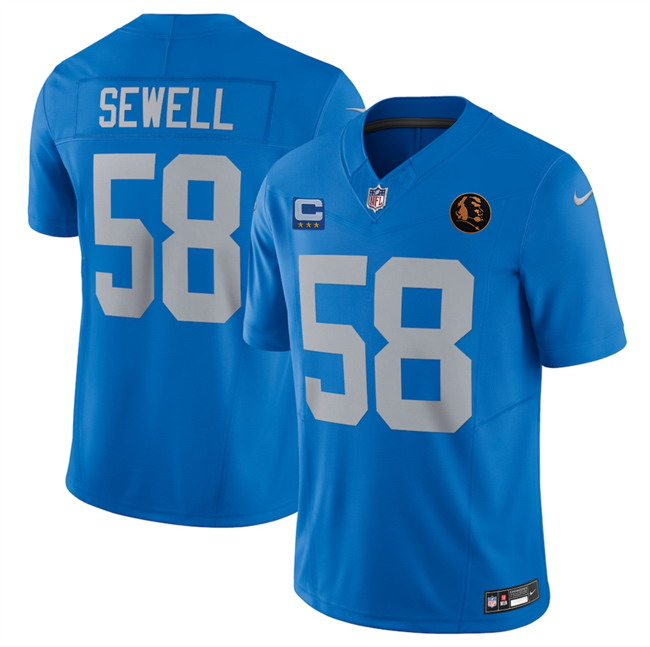 Personalized Men’s Detroit Lions #58 Penei Sewell Blue 2025 F.U.S.E. With 3 -Star C Patch And John Madden Patch Limited Stitched Jersey