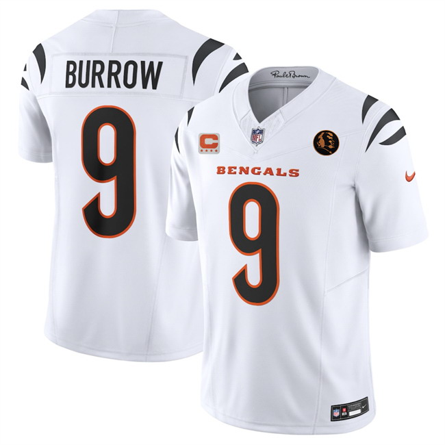 Personalized Men’s Cincinnati Bengals #9 Joe Burrow White 2023 F.U.S.E. With 4-star C Patch And John Madden Patch Limited Stitched Football Jersey
