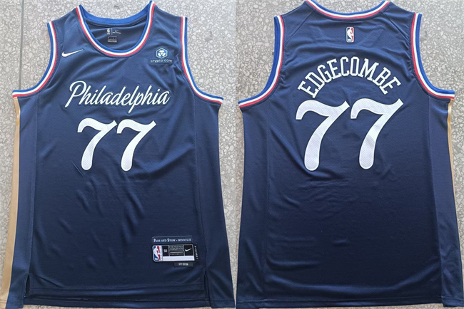Personalized Men’s Philadelphia 76ers #77 V. J. Edgecombe Navy 2025-26 City Edition Stitched Jersey