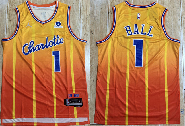 Personalized Men’s Charlotte Hornets #1 LaMelo Ball Orange 2025-26 City Edition Stitched Basketball Jersey