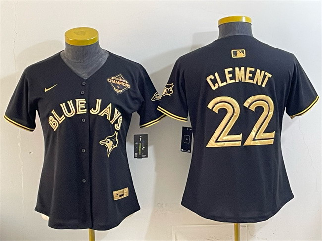 Personalized Youth Toronto Blue Jays #22 Ernie Clement Black Gold 2025 American League Champions Limited Stitched Baseball Jersey