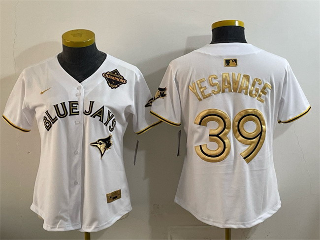 Personalized Youth Toronto Blue Jays #39 Trey Yesavage White Gold 2025 American League Champions Limited Stitched Baseball Jersey