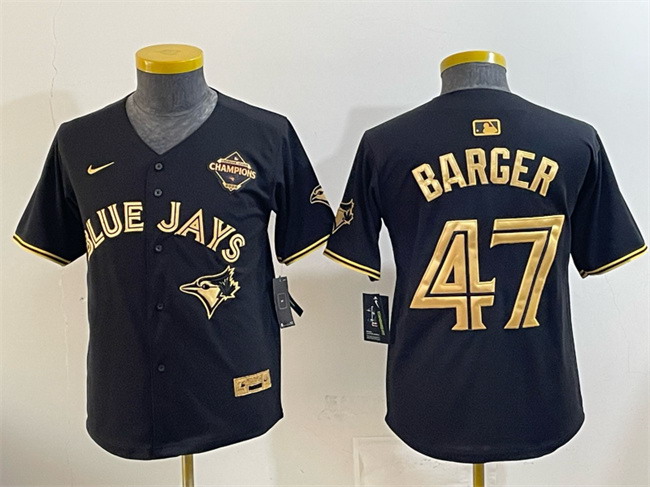 Personalized Youth Toronto Blue Jays #47 Addison Barger Black Gold 2025 American League Champions Limited Stitched Baseball Jersey