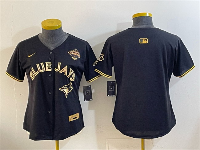 Personalized Women’s Toronto Blue Jays Blank Black Gold 2025 American League Champions Limited Stitched Baseball Jersey(Run Small)
