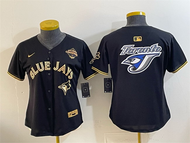 Personalized Women’s Toronto Blue Jays Team Big Logo Black Gold 2025 American League Champions Limited Stitched Baseball Jersey(Run Small)