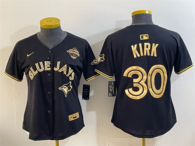 Personalized Women’s Toronto Blue Jays #30 Alejandro Kirk Black Gold 2025 American League Champions Limited Stitched Baseball Jersey(Run Small)