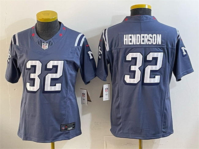 Personalized Women’s New England Patriots #32 TreVeyon Henderson 2025 Rivalries Stitched Football Jersey(Run Small)