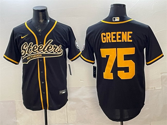 Personalized Men’s Pittsburgh Steelers #75 Joe Greene Black With Patch Cool Base Stitched Baseball Jersey