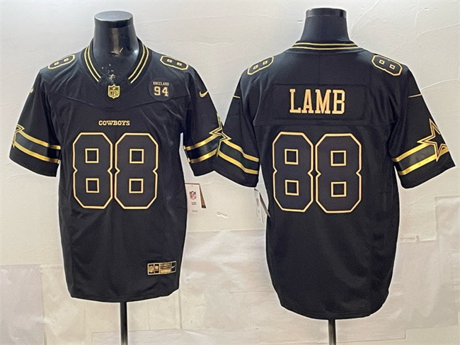 Personalized Men’s Dallas Cowboys #88 CeeDee Lamb Black Gold 2025 F.U.S.E. 94 Marshawn Kneeland Memorial Patch Limited Stitched Football Jersey