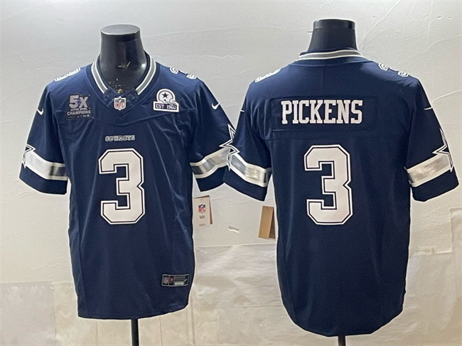 Personalized Men’s Dallas Cowboys #3 George pickens Navy F.U.S.E. With 5x Super Bowl Champions & Established In 1960 Patch Limited Stitched Football Jersey