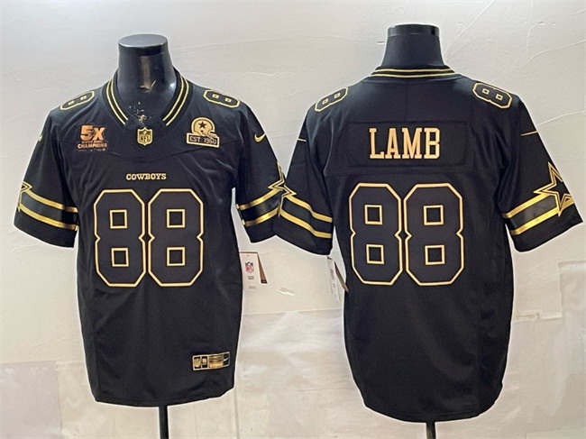 Personalized Men’s Dallas Cowboys #88 CeeDee Lamb Black Gold 2025 F.U.S.E. With 5x Super Bowl Champions & Established In 1960 Patch Limited Stitched Football Jersey