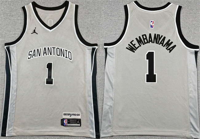 Personalized Youth San Antonio Spurs #1 Victor Wembanyama Silver 2025 Statement Edition Stitched Jersey