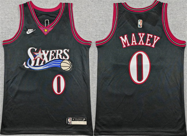 Personalized Youth Philadelphia 76ers #0 Tyrese Maxey Black 2025-26 Classic Edition Stitched Jersey