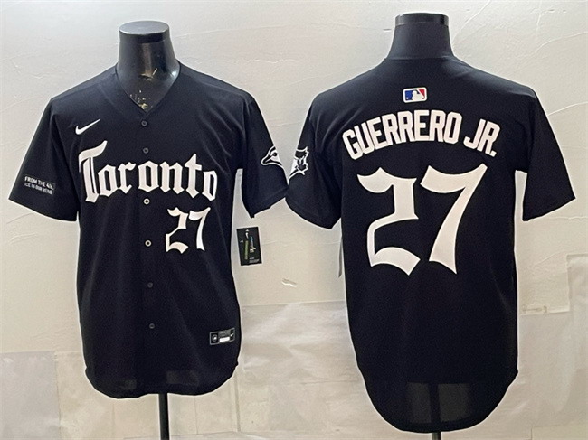 Personalized Men’s Toronto Blue Jays #27 Vladimir Guerrero Jr. Black Gothic North Edition Limited Stitched Baseball Jersey
