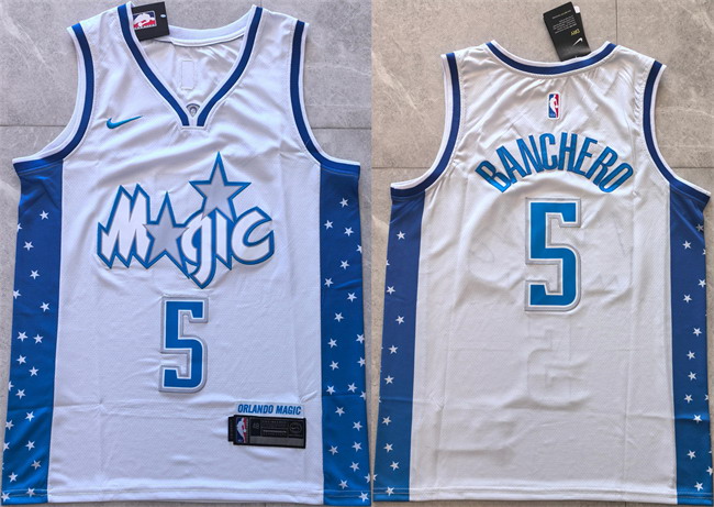 Personalized Men’s Orlando Magic #5 Paolo Banchero Silver 2025-26 City Edition Stitched Basketball Jersey