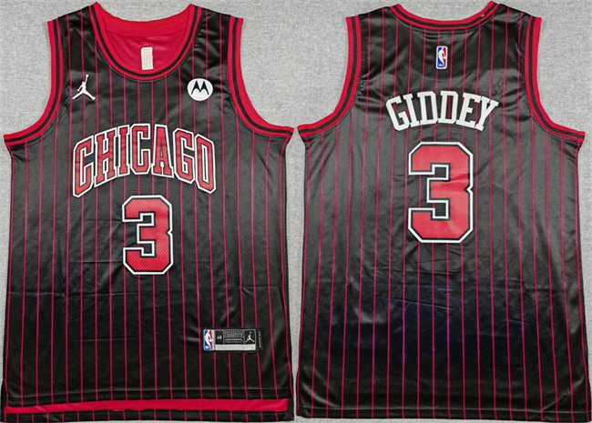 Personalized Men’s Chicago Bulls #3 Josh Giddey Black 2024 25 City Edition Stitched Basketball Jersey