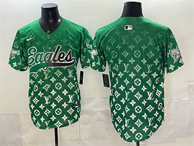 Personalized Men’s Philadelphia Eagles Blank Green With Patch Limited Stitched Baseball Jersey