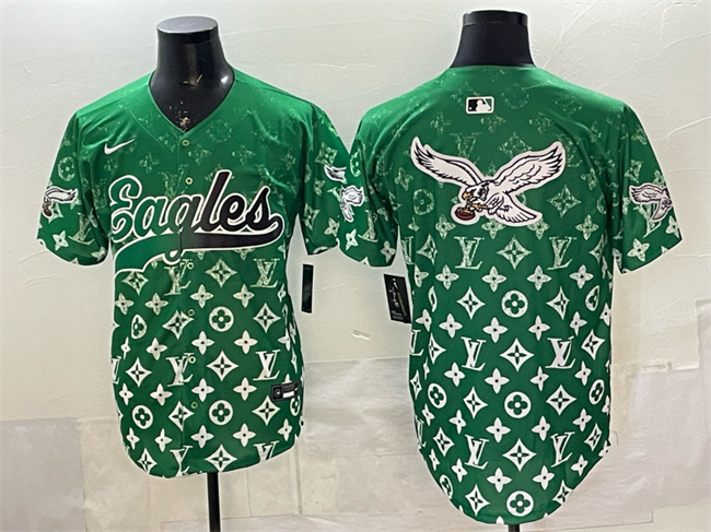 Personalized Men’s Philadelphia Eagles Team Big Logo Green With Patch Limited Stitched Baseball Jersey