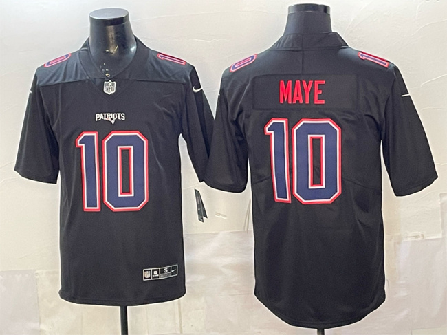 Personalized Men’s New England Patriots #10 Drake Maye Black Fashion Untouchable Limited Stitched Football Jersey