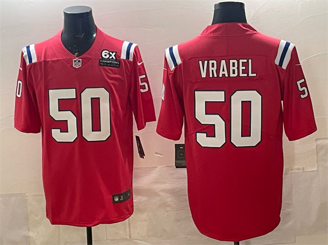 Personalized Men’s New England Patriots #50 Mike Vrabel Red With 6x Super Bowl Champions Patch Limited Stitched Football Jersey