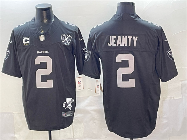 Personalized Men’s Las Vegas Raiders #2 Ashton Jeanty Black 2025 Draft F.U.S.E. With 4-Star C Patch Nevada Silver Stat Patch And 65th Anniversary Patch Stitched Football Jersey
