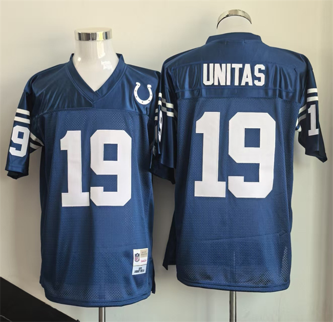 Personalized Men’s Indianapolis Colts #19 Johnny Unitas Blue Throwback Stitched Football Jersey