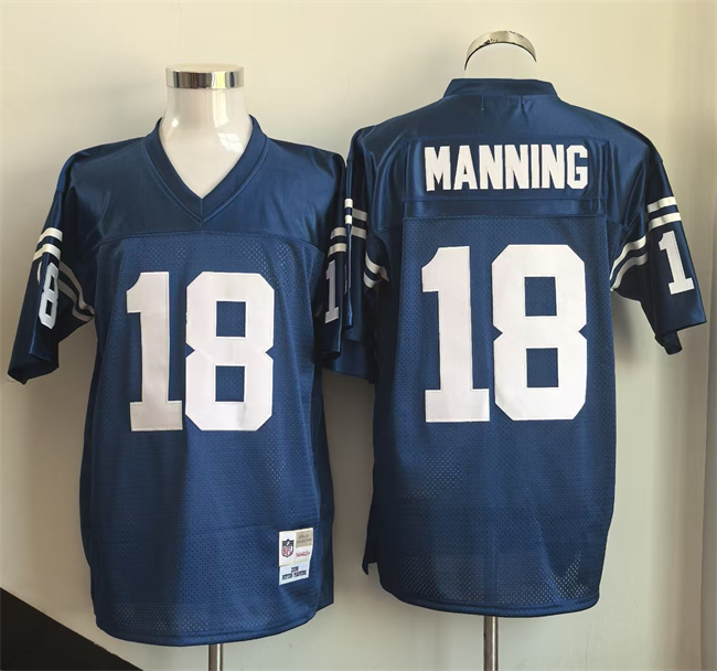 Personalized Men’s Indianapolis Colts #18 Peyton Manning Blue Throwback Stitched Football Jersey