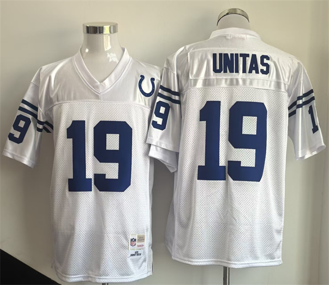 Personalized Men’s Indianapolis Colts #19 Johnny Unitas White Throwback Stitched Football Jersey