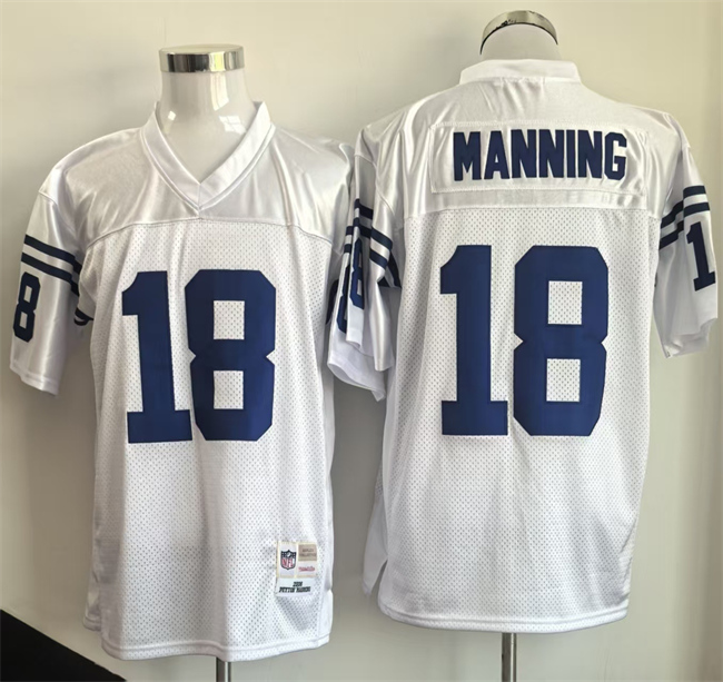 Personalized Men’s Indianapolis Colts #18 Peyton Manning White Throwback Stitched Football Jersey