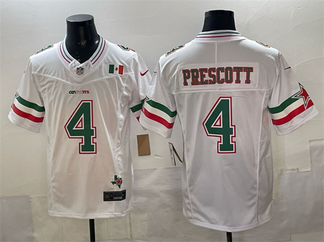 Personalized Men’s Dallas Cowboys #4 Dak Prescott 2024 Mexico White F.U.S.E. Stitched Football Jersey