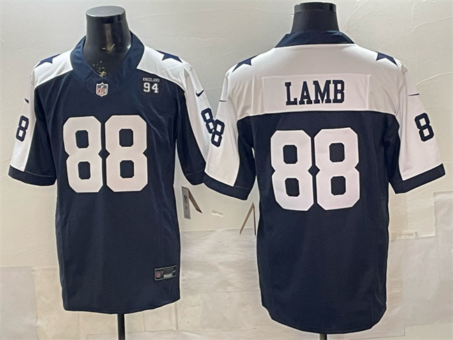 Personalized Men’s Dallas Cowboys #88 CeeDee Lamb Navy F.U.S.E. 94 Marshawn Kneeland Memorial Patch Limited Stitched Football Jersey