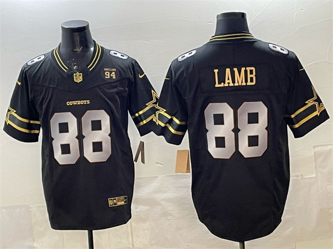 Personalized Men’s Dallas Cowboys #88 CeeDee Lamb Black Gold 2025 F.U.S.E. 94 Marshawn Kneeland Memorial Patch Limited Stitched Football Jersey