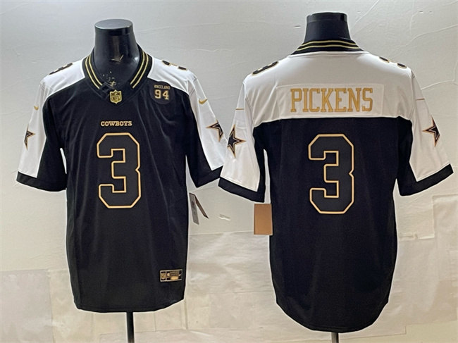 Personalized Men’s Dallas Cowboys #3 George pickens Black Gold 2025 F.U.S.E. 94 Marshawn Kneeland Memorial Patch Limited Stitched Football Jersey