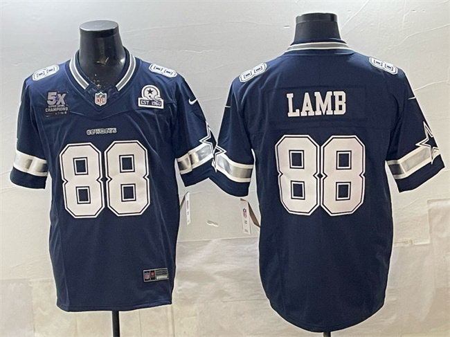 Personalized Men’s Dallas Cowboys #88 CeeDee Lamb Navy F.U.S.E. With 5x Super Bowl Champions & Established In 1960 Patch Limited Stitched Football Jersey