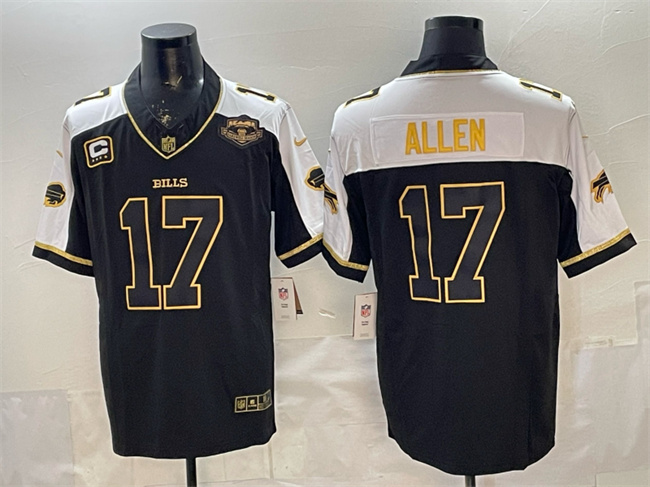 Personalized Men’s Buffalo Bills #17 Josh Allen Black Gold 2025 F.U.S.E. With Farewell Patch & 4-Star C Patch Limited Stitched Football Jersey