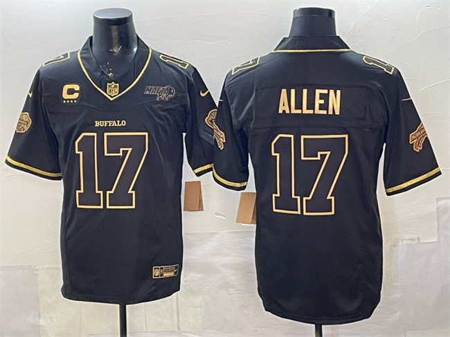 Personalized Men’s Buffalo Bills #17 Josh Allen Black Gold 2025 F.U.S.E. Rivalries With Bills Mafia Patch & 4-Star C Patch Limited Stitched Football Jersey