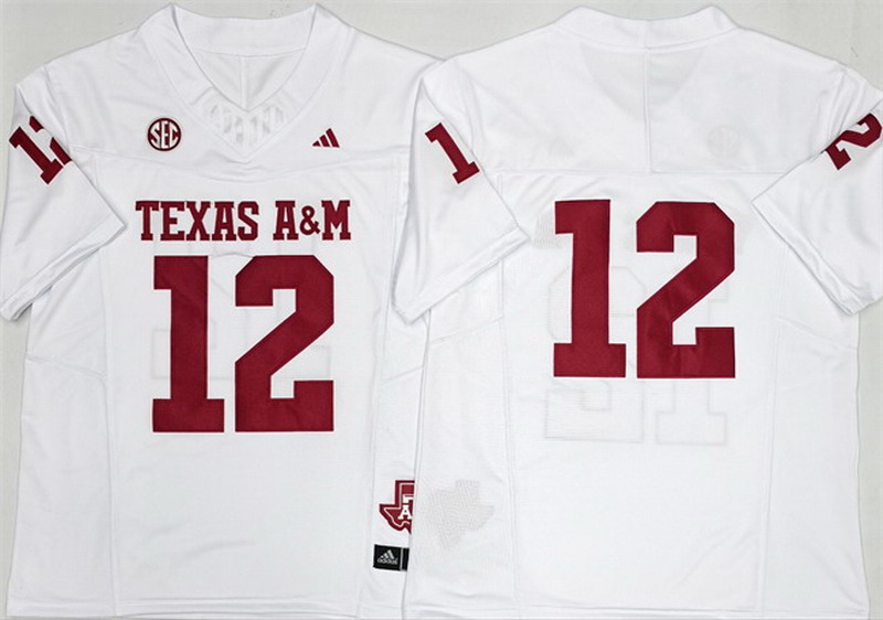 Personalized Men’s Texas A&M Aggies Lions #12 Premier Strategy White 2025 F.U.S.E. Stitched Jersey