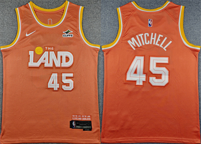 Personalized Men’s Cleveland Cavaliers #45 Donovan Mitchell Orange 2025 City Edition Stitched Jersey