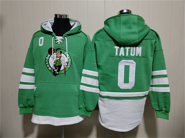 Personalized Men’s Boston Celtics #0 Jayson Tatum Green Lace-Up Pullover Hoodie