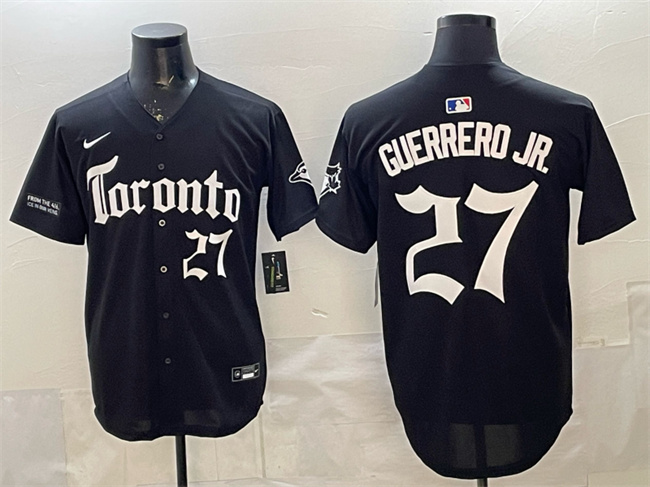 Personalized Men’s Toronto Blue Jays #27 Vladimir Guerrero Jr. Black Gothic North Edition Limited Stitched Baseball Jersey