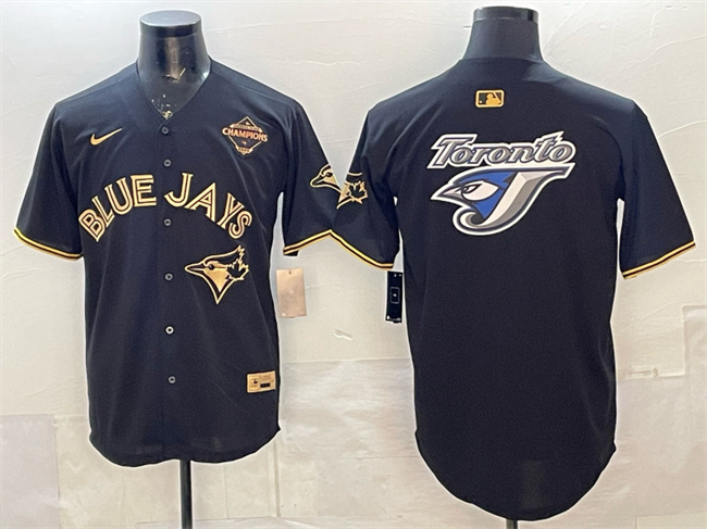 Personalized Men’s Toronto Blue Jays Team Big Logo Black Gold 2025 American League Champions Limited Stitched Baseball Jersey