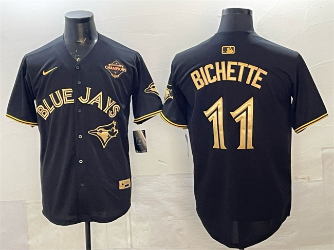 Personalized Men’s Toronto Blue Jays #11 Bo Bichette Black Gold 2025 American League Champions Limited Stitched Baseball Jersey