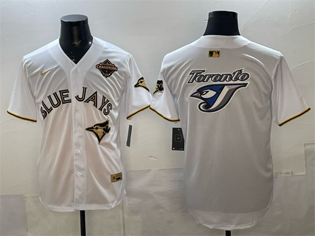 Personalized Men’s Toronto Blue Jays Team Big Logo Black Gold 2025 American League Champions Limited Stitched Baseball Jersey 2