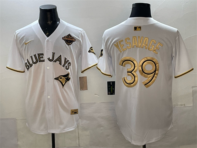 Personalized Men’s Toronto Blue Jays #39 Trey Yesavage White Gold 2025 American League Champions Limited Stitched Baseball Jersey