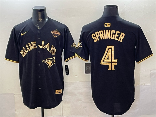 Personalized Men’s Toronto Blue Jays #4 George Springer Black Gold 2025 American League Champions Limited Stitched Baseball Jersey