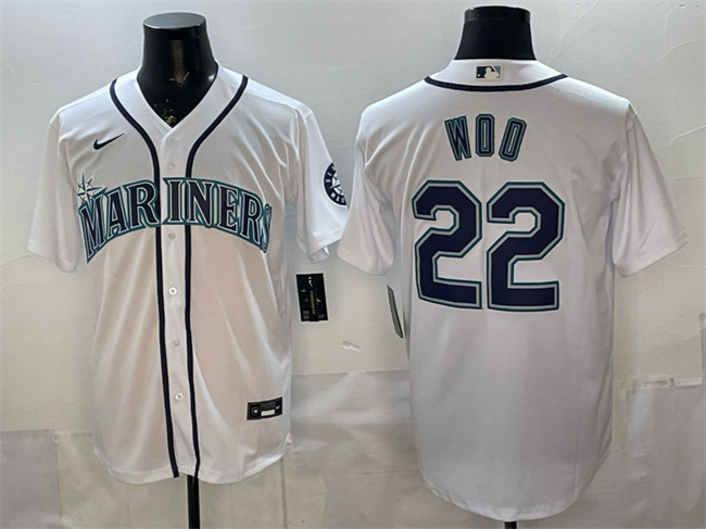 Personalized Men’s Seattle Mariners #22 Bryan Woo White Cool Base Stitched Baseball Jersey