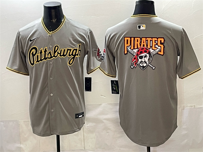 Personalized Men’s Pittsburgh Pirates Team Big Logo Gray Limited Stitched Baseball Jersey