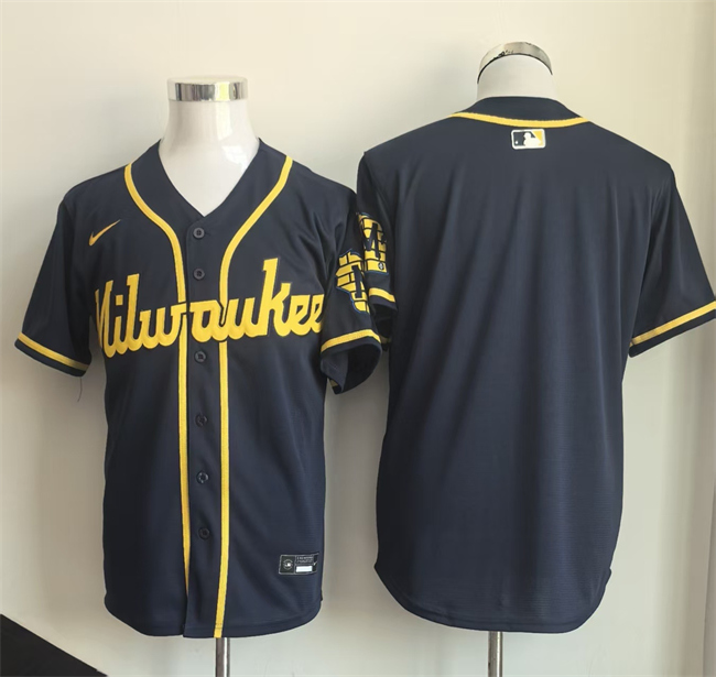 Personalized Men’s Milwaukee Brewers Blank Navy Limited Stitched Jersey